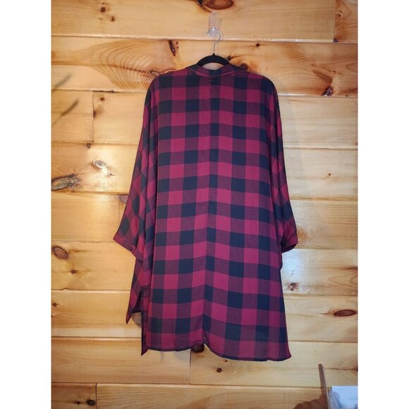 Ava & Viv Woman Plus Size 4 X Plaid Smi-Sheer Long Tunic Blouse Red and Black - Picture 4 of 7